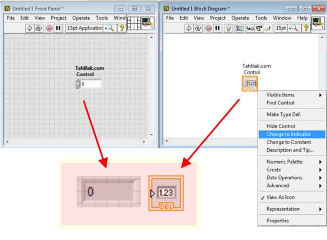 Controls to Indicators labview