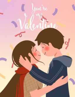 happy valentine s day illustration with cute couple lettering 37827 947